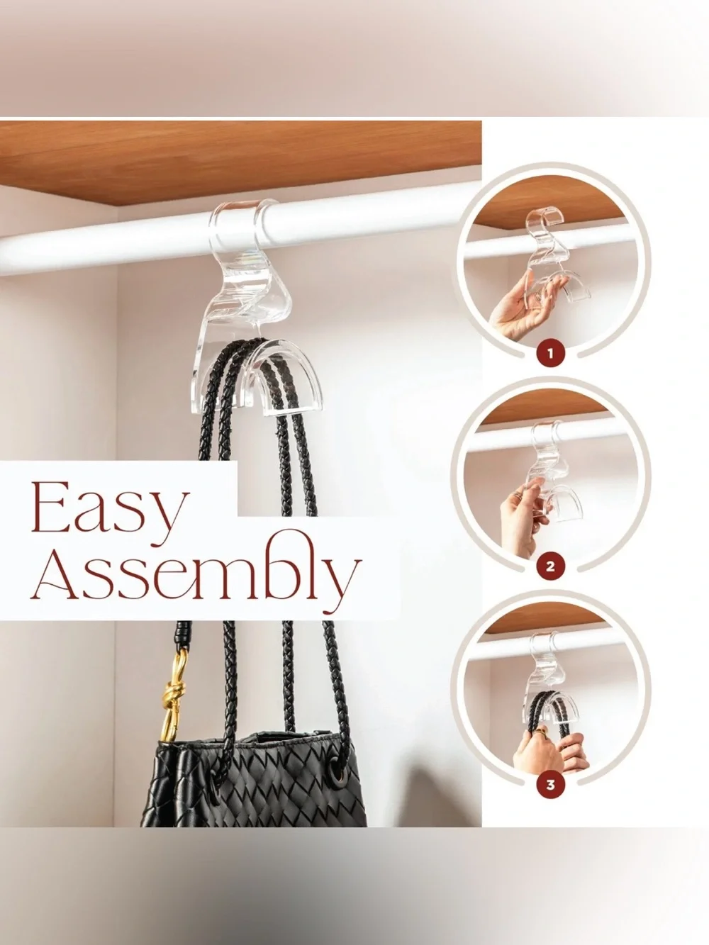 3 Pack Acrylic Closet Purse Hanger Hooks for Handbags Backpacks Hats Belts 66lb